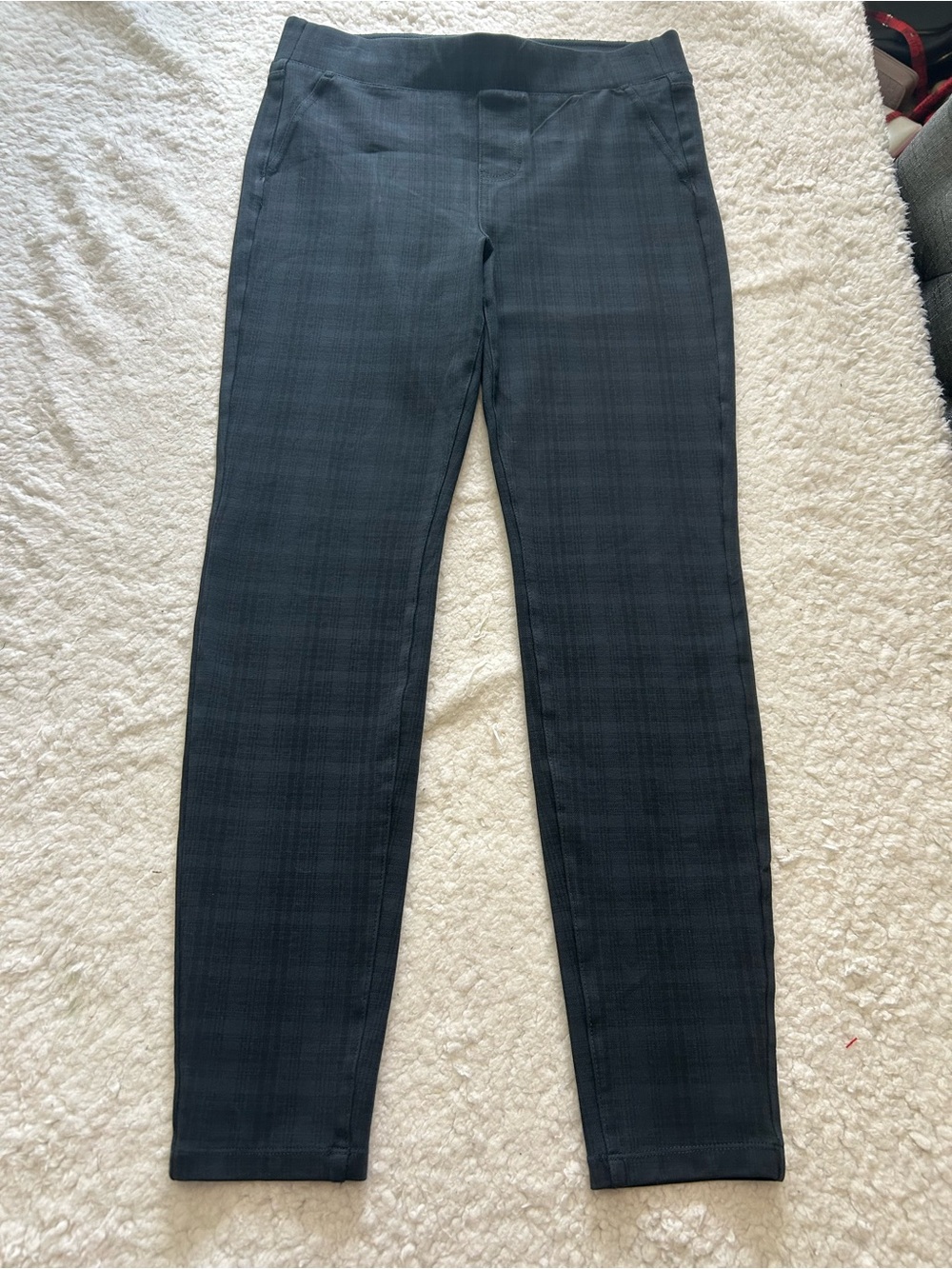 Liverpool Dark Green & Blue Plaid Stretch Slim Leg Pants